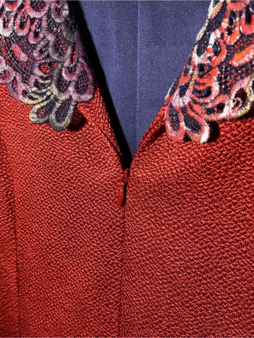 Peggy Jennings - Red & Purple Dress with Embroidered Multicolor Collar - Picture 11 of 12